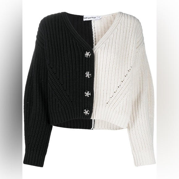 Self-Portrait Two Tone Button-up Cardigan Black/White - Picture 5 of 5